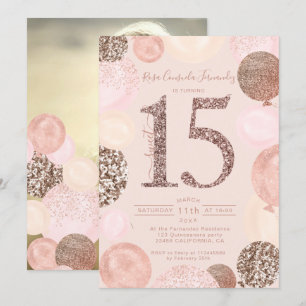Convite balões Rosa dourados com brilho blush Foto de Qui
