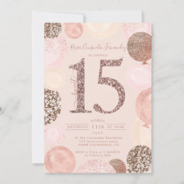 Convite balões Rosa dourados com brilho blush Foto de Quin