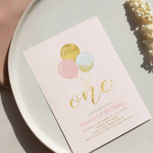 Convite Balões Rosa e Dourado Guia para Pais