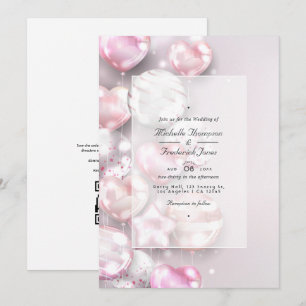 Convite Balões Rosa e Dourado Rosa Código QR RSVP Casament