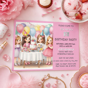 Convite Balões Rosa Fofo Aniversário para Meninas de 8 ano