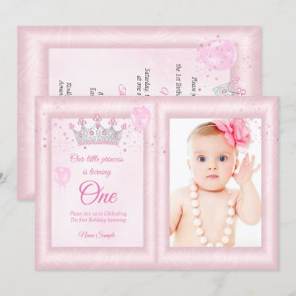 Convite Baloes Rosa para Fotos de Meninas no 1º Aniversári