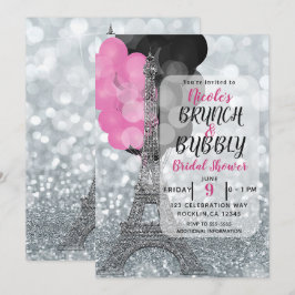 Convite Balões Rosa Preto Brilho Prata Torre Eiffel