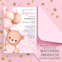 Balões rosa-urso-peludos Dourados estrelas batismo
