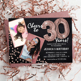 Convite Balões RoseGold Giz 2 Foto Aniversário de 30 anos