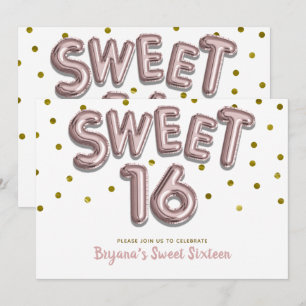 Convite Balões Sweet 16 Rosa Dourado Pontos Festa QUALQUER