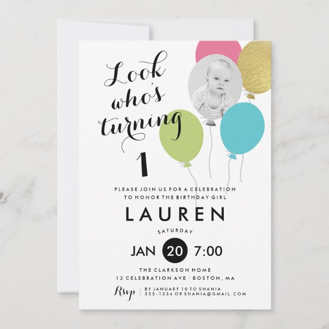 Convite Balões Veem quem está transformando a foto da Fest (Frente)