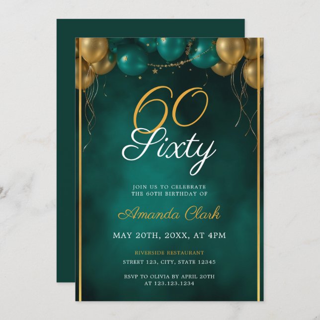 Convite Balões verdes e Dourados com a sexta-feira de aniv (Frente/Verso)