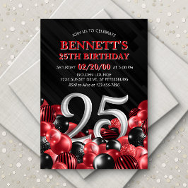 Convite Balões Vermelho 25 Birthday