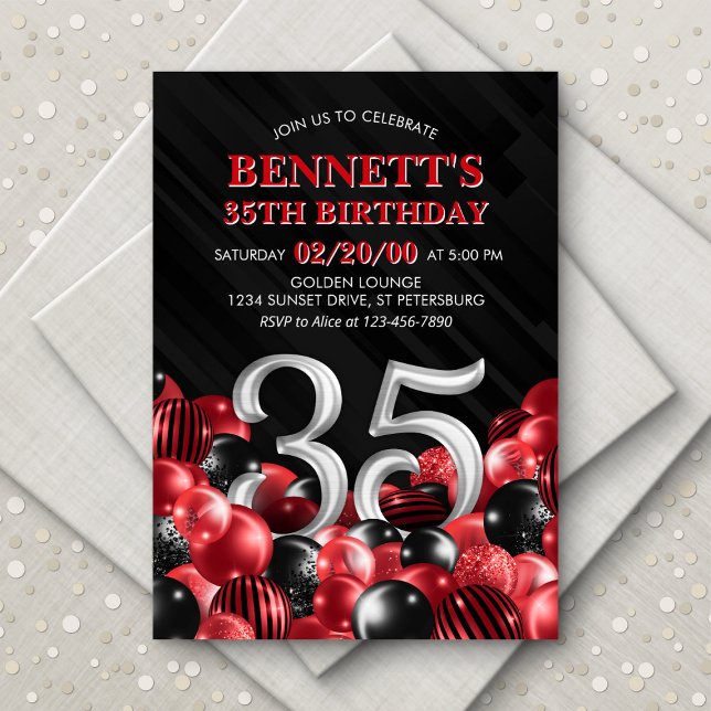 Convite Balões Vermelho 35º Aniversário (Criador carregado)