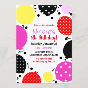 Convite Balões Vermelho Rosa Preto Pontos de Bolha Festa d