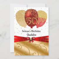 Balões Vermelhos Dourados e Fita de Seda 50º Anive