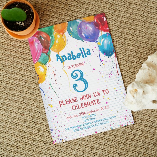Convite Balões Vibrantes I Festa de aniversário Personaliz (Criador carregado)