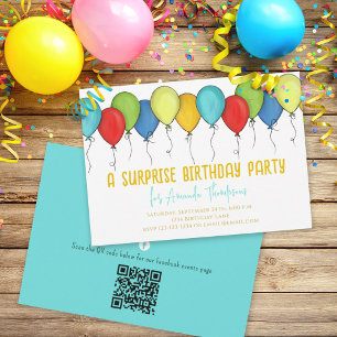 Convite Baloões de festa de aniversário surpresa Código QR