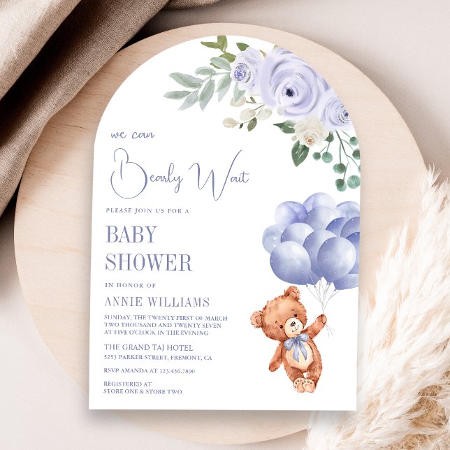 Convite Baloões de Urso de Pelúcia Arco Floral Roxo Chá de (Criador carregado)