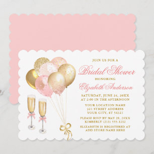 Convite Baloões Dourados Rosa Moderno Festa de Casamento