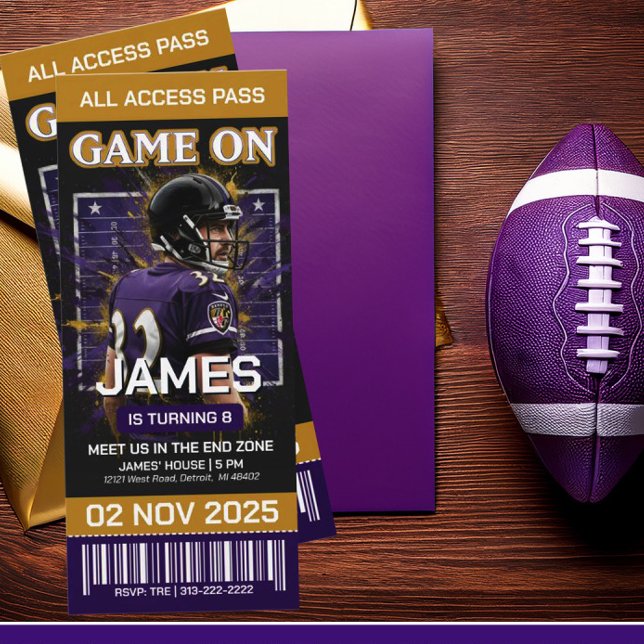 Convite Baltimore Football Ticket Birthday Invitation (Criador carregado)