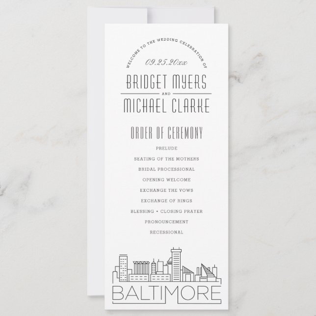 Convite Baltimore | Programa de Casamento Modern Deco (Frente)