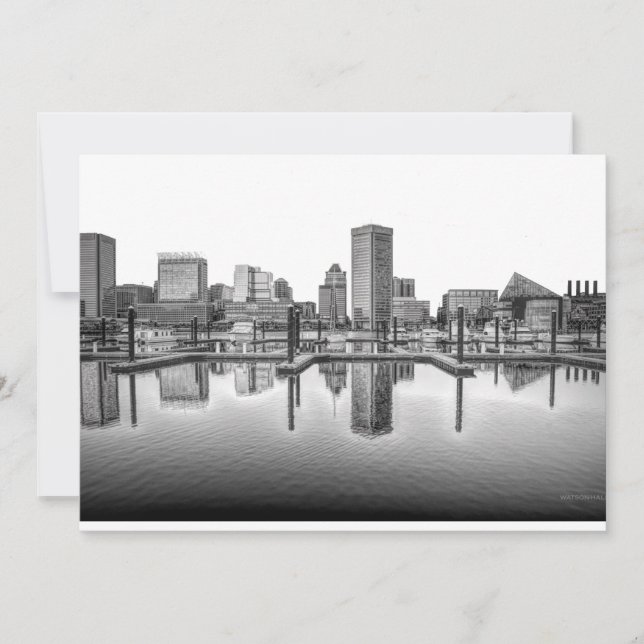 Convite Baltimore Skyline - Preto e Branco (Frente)