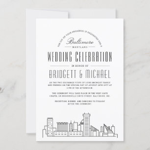 Convite Baltimore Wedding   Skyline Moderno Deco