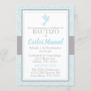 Convite Baltizo - Espanhol Baptism Blue Silver Dove