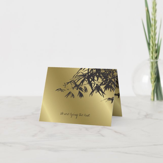 Convite Bamboo Leaves Black Gold Wedding Invitation Card (Frente)