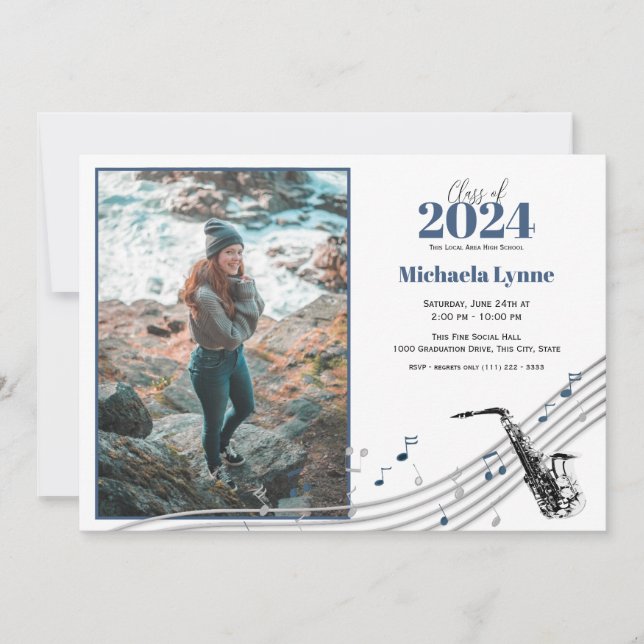 Convite Banda de Graduação Saxofone Marching com Foto (Frente)