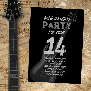 Convite Banda de Guitarra Preta Aniversário Adolescente