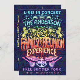 Convite Banda de Reunião Familiar com Neon do Contato Retr