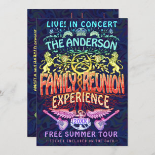 Convite Banda de Reunião Familiar com Neon do Contato Retr