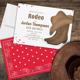 Convite Bandana Vermelha Simples, Rodeio Cowboy Borrão Bas