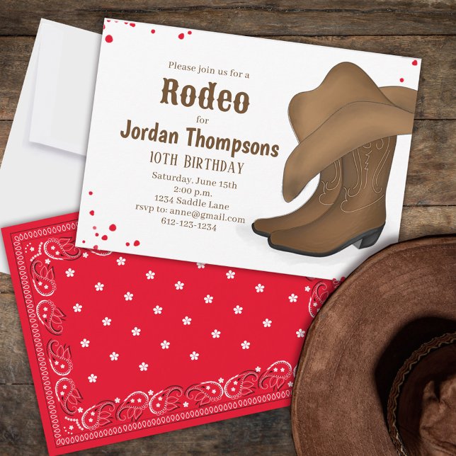 Convite Bandana Vermelha Simples, Rodeio Cowboy Borrão Bas (Criador carregado)