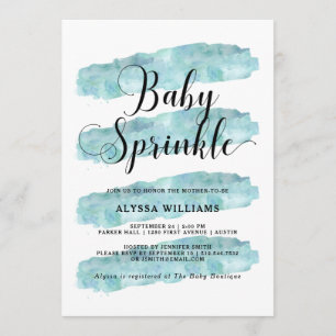 Convite Bandas Abstrato azuis   Watercolor Baby Sprinkle