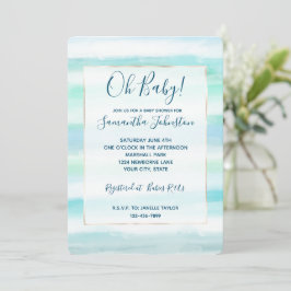 Convite Bandas de Aqua Blue Ocean Mint White Watercolor