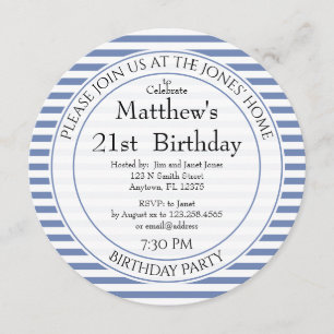 Convite Bandas De Pó Azul/Branco Náuticas Para Todas As Id