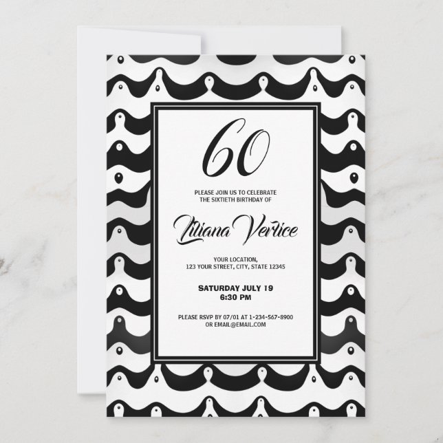 Convite Bandas de Zebra Negra Branca e Branca (Frente)