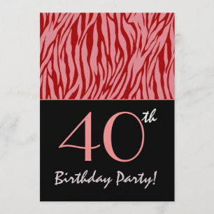 Convite Bandas de Zebra Rosa e Vermelha - aniversário de