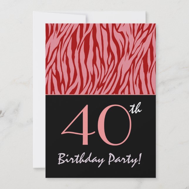 Convite Bandas de Zebra Rosa e Vermelha - aniversário de 4 (Frente)