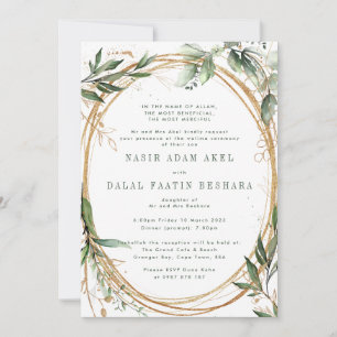 Convite Bandas Douradas Eucalipto Elegante Casamento Nikka