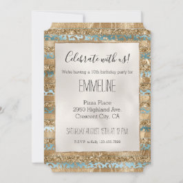 Convite Bandas Impressas do Leopardo Azul-Azul-Aqua Dourad