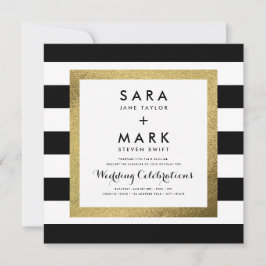 Convite Bandas Pretas e Brancas com Casamento de Folha Our