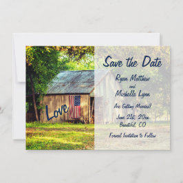 Convite Bandeira Americana do Celeiro Rústico Salve o Dia