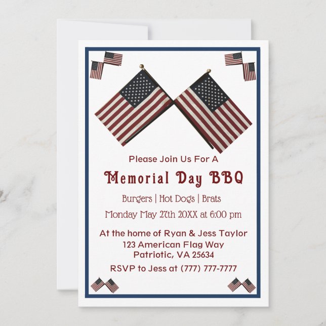 Convite Bandeira Americana do Dia Memorial (Frente)