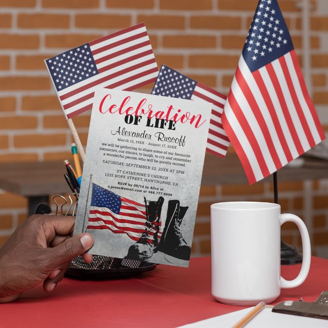 Convite Bandeira Americana e Boots Celebração da Vida (Criador carregado)