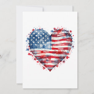 Convite Bandeira Americana Estrelas Listras Coração Patrió