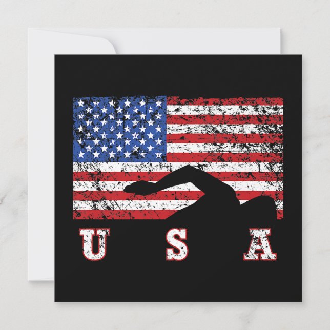 Convite Bandeira Americana Natação EUA Presente Equipe de  (Frente)