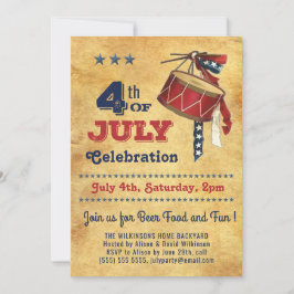 Convite Bandeira Americana Vintage Drum 4 de JULY Celebrat