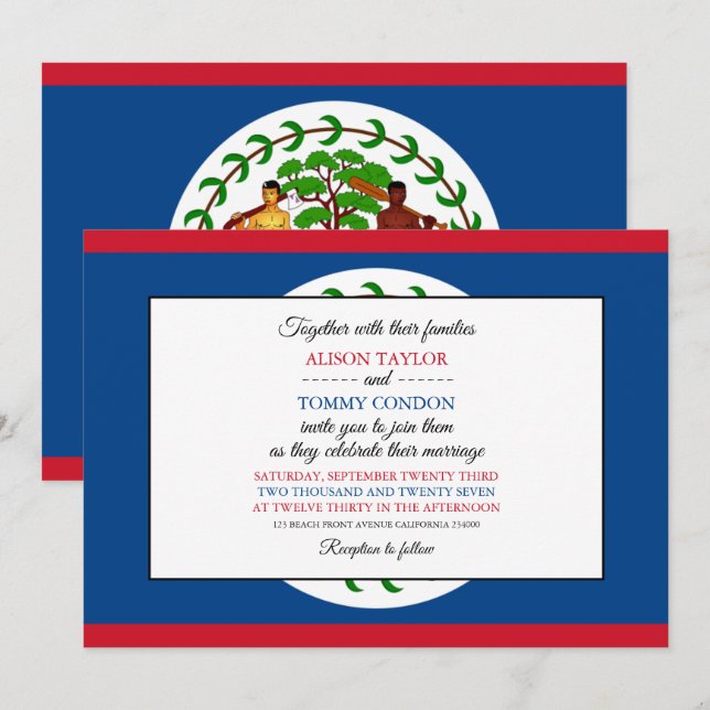 Convite Bandeira Belizeana, Bandeira do Casamento de Beliz (Frente/Verso)