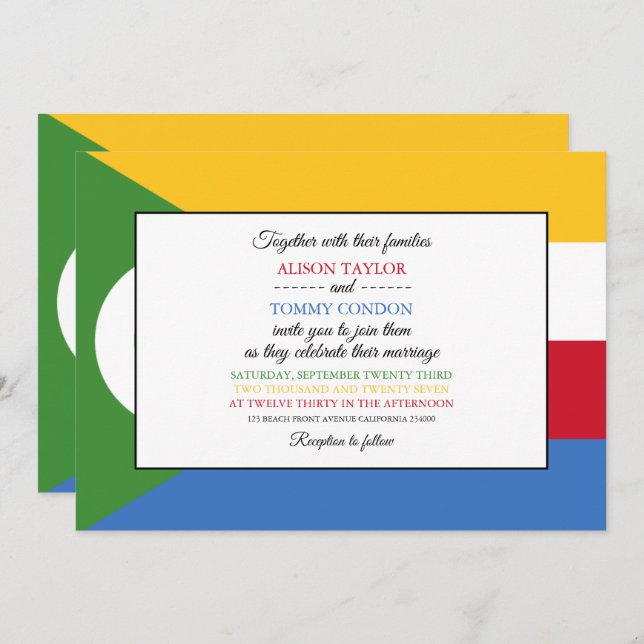 Convite Bandeira Comoriana, Casamento Bandeira das Comores (Frente/Verso)