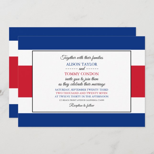 Convite Bandeira Costa Rica, Bandeira do Casamento Costa R (Frente/Verso)